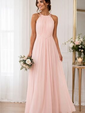Davids bridal bridesmaids Elegant Blush Halter Neck Evening Dress NWT
